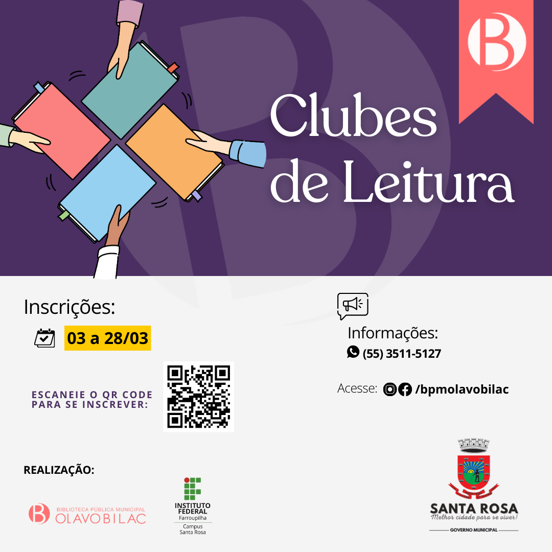 Inscrições abertas para os Clubes de Leitura da Biblioteca Municipal Olavo Bilac