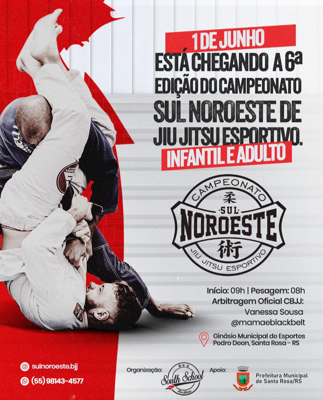 6º Campeonato Sul Noroeste de Jiu-jitsu Esportivo acontece neste domingo em Santa Rosa